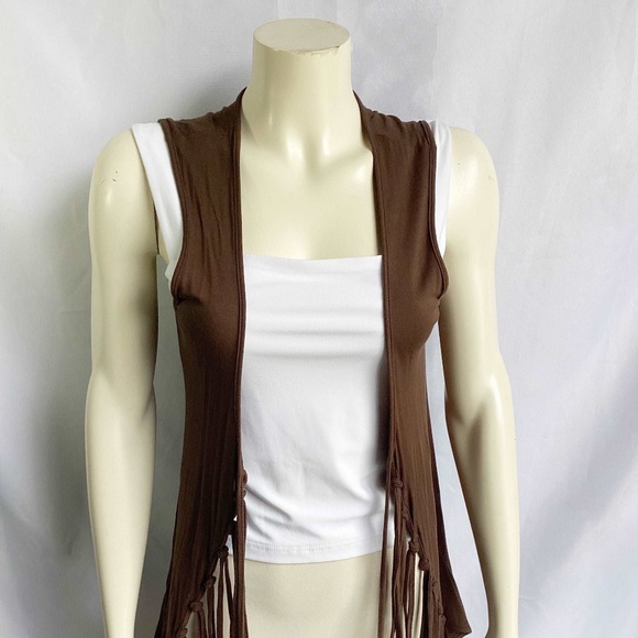 American 2007 Brown Boho Vest with Tassels and Feather - Picture 1 of 2